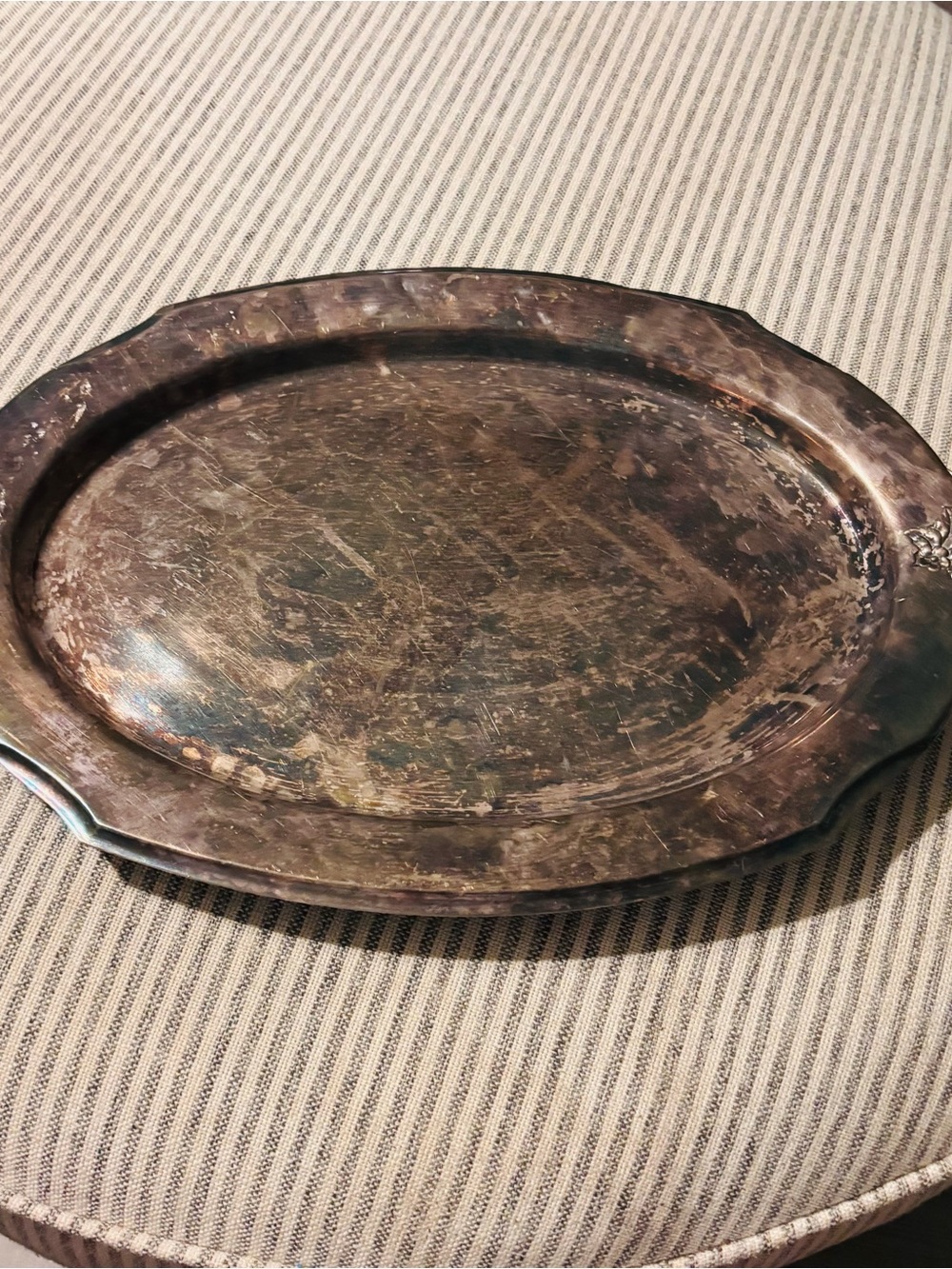 Antique-Style Oval Silver Platter - Distressed Patina